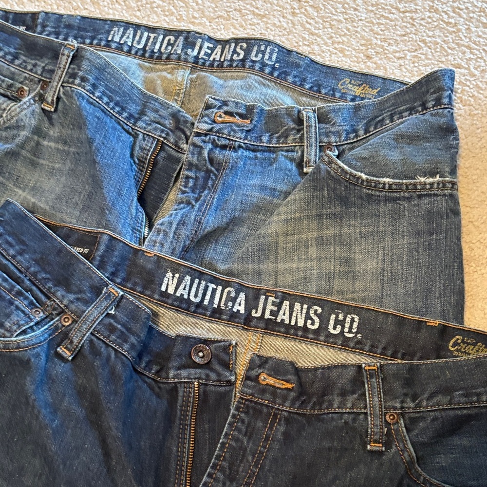 Nautica Men’s Relaxed Fit Denim Blue Jeans. 2 pair with purchase.